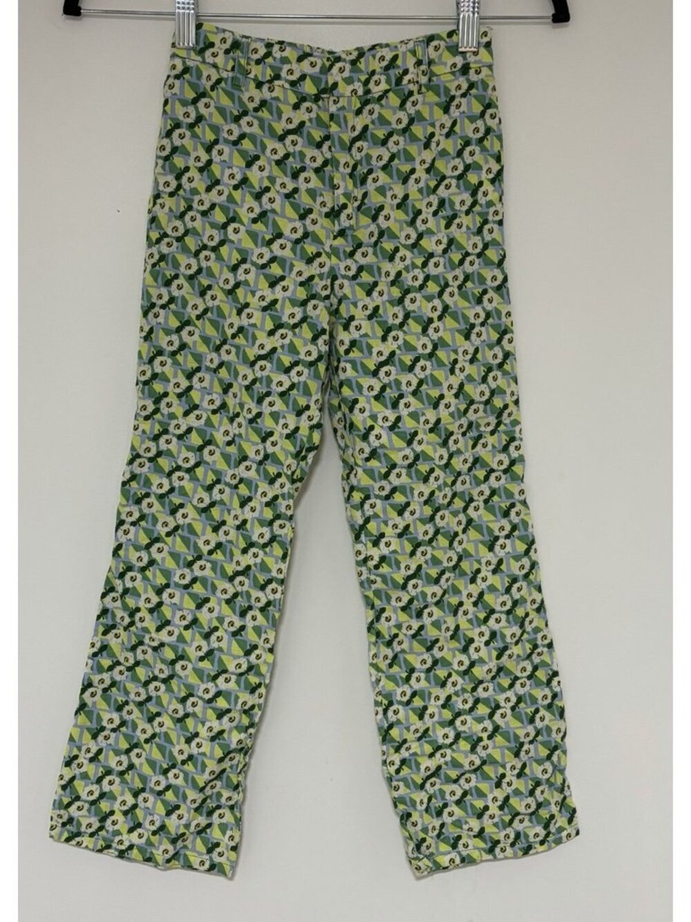 Zara Girls Linen Blend Green Floral Print Pants Size 10